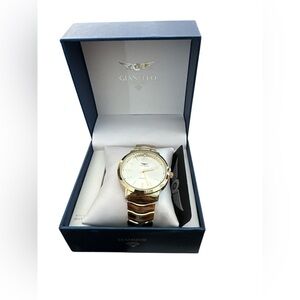 NIB Gianello Men’s Gold Genuine Diamond Dial Watch Luxury Gift Idea